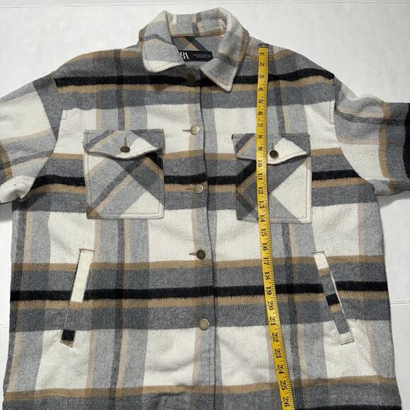 ZARA Womens M Shacket Shirt Jacket Plaid Oversized Button Down Fleece Fall Cozy - Picture 5 of 10